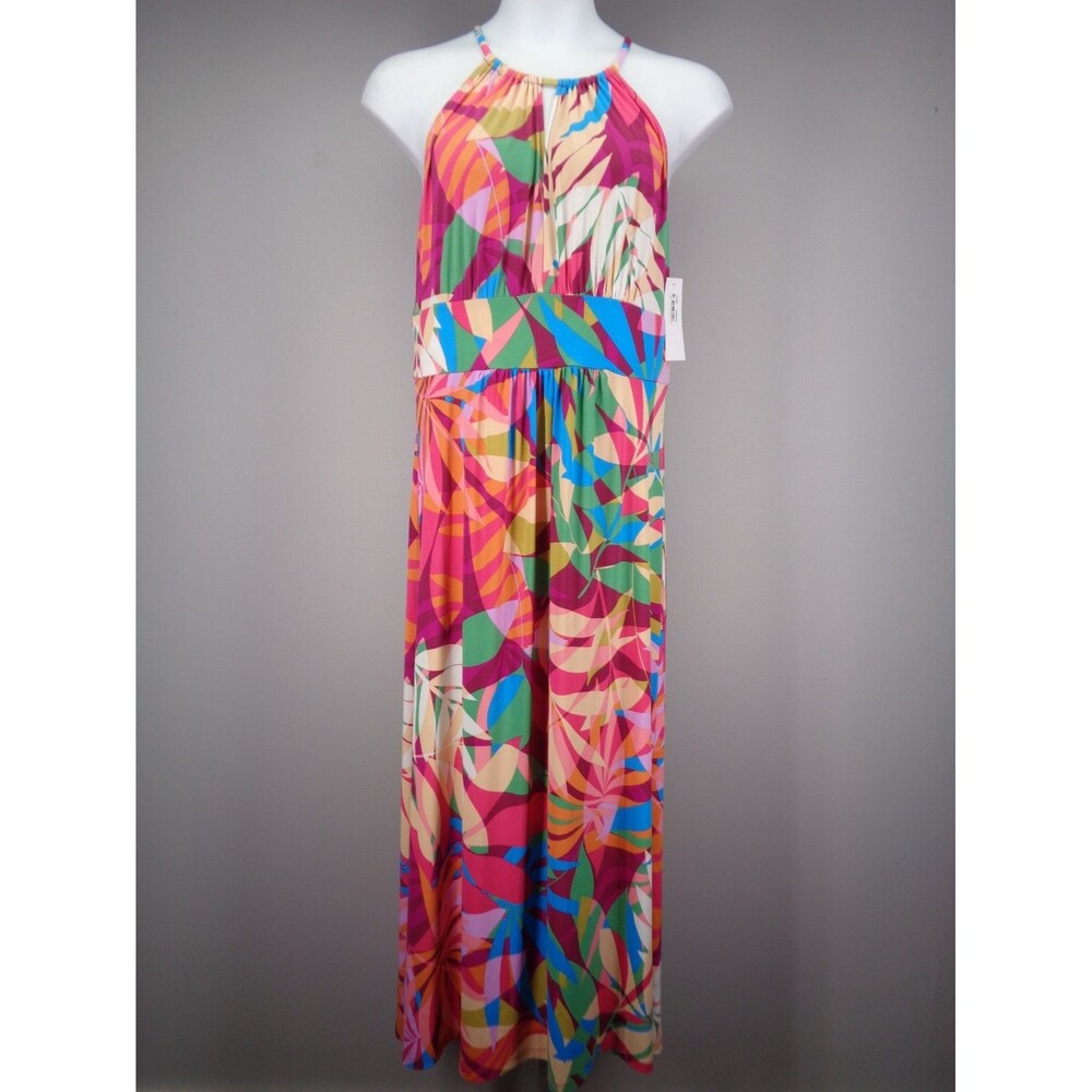 London Times Halter Maxi Dress Size 16 Tropical Beach Vacation Cruise New